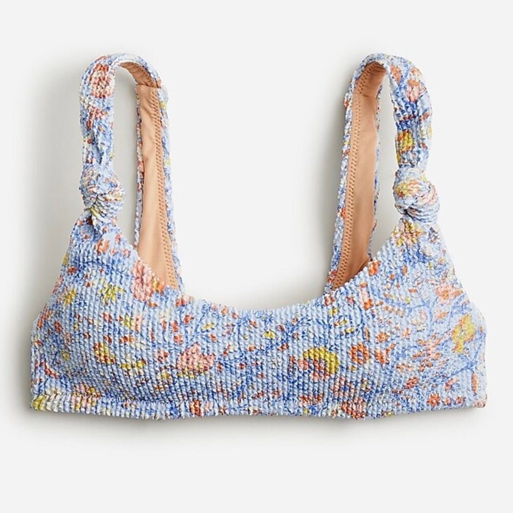 J Crew Scrunchie Knotted Scoop Neck Bikini Swim Top Women's 3X Blue Floral